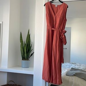 Linen Terracotta Sleeveless Jumpsuit Size M
